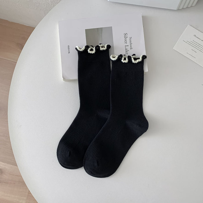 Wholesale Socks, tube socks, pure cotton, girls' contrasting lace, long pile socks