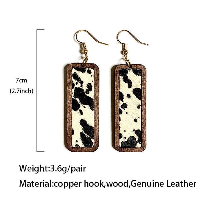 Wholesale leopard print simple bar genuine leather earrings retro geometric texture inlaid earrings