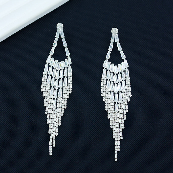 Wholesale Zircon Tassel Rhinestone Diamond Earrings Women's High-end Exaggerated Long Earrings