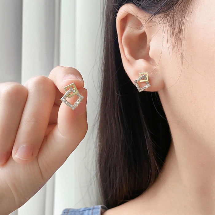Wholesale Square Geometric Diamond Stud Earrings Simple Earrings Exquisite