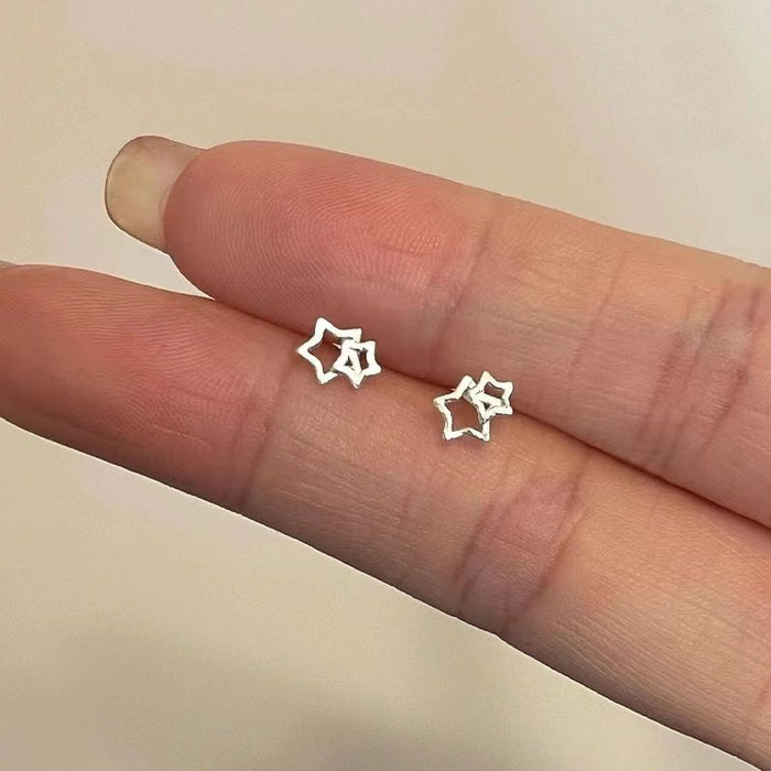 Wholesale Silver needle star earrings, cute hollow out pentagram earrings, star shaped earrings jewelry