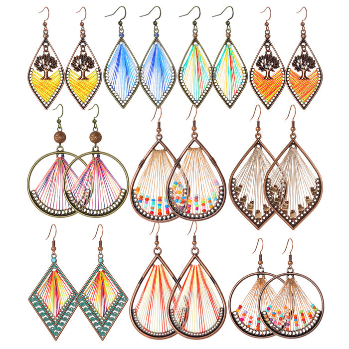 Wholesale 2pcs Bohemian ethnic style colorful large earrings