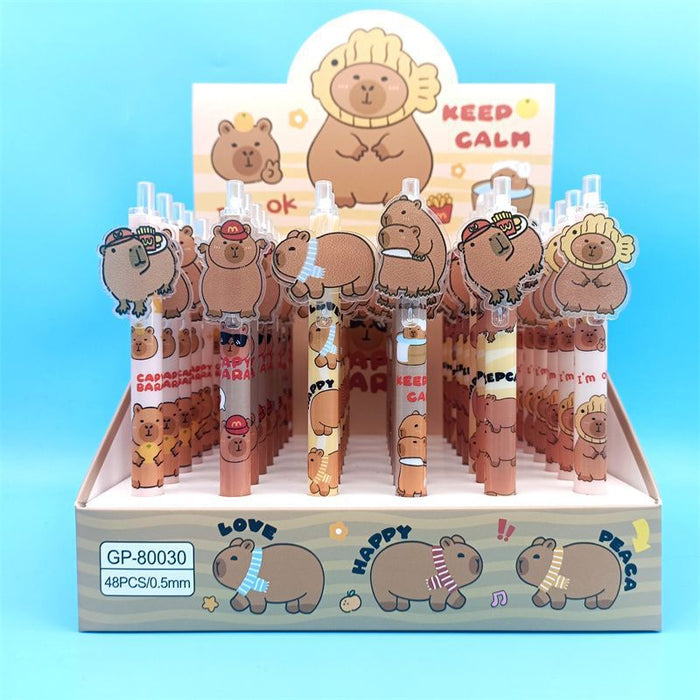 Wholesale 48 pcs Black core 0. 5mm cute cartoon sticker push-button pen