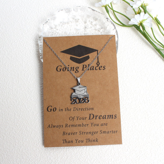 Wholesale 2026 Creative Graduation Gift: Matte Gold Graduation Cap Stainless Steel Necklace