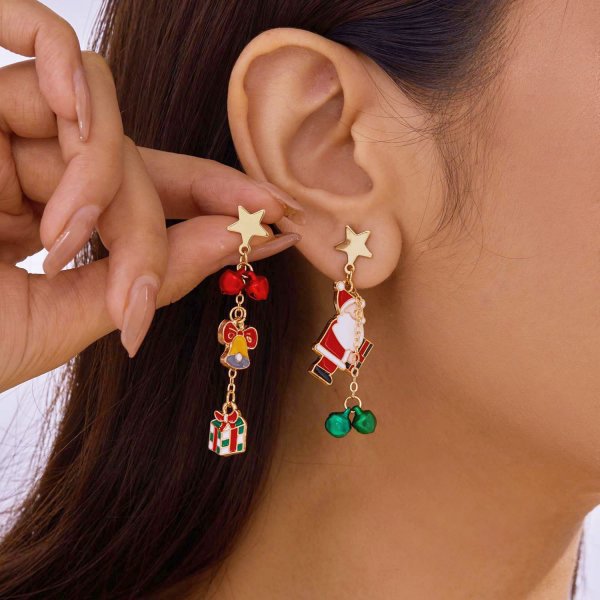 Wholesale Red Bow Rhinestone Christmas Tree Earrings Alloy Fashion Accessory Gift