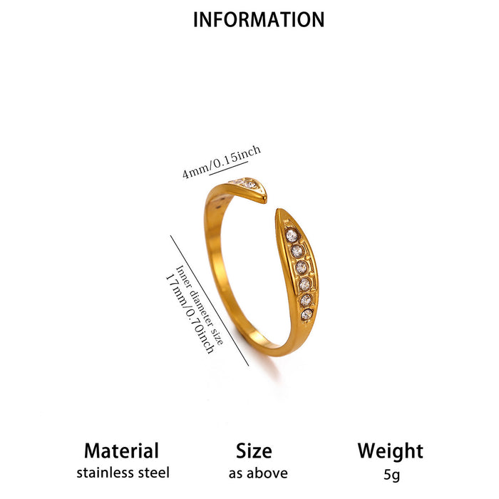 Wholesale Stainless Steel Geometric Open Ring with Micro-Set Zircon Gold Finish Trendy