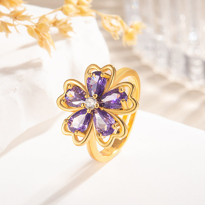 Wholesale Colorful Diamond Five-Petal Flower Disc Diamond Ring