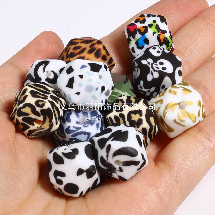 Wholesale 50pcs Hexagonal Leopard Print Silicone Beads JDC-BDS-HongZhou016