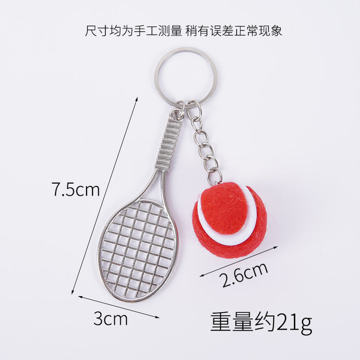 Wholesale Metal Tennis Racket Keychain Pendant Silver Blue Modern Minimalist Fashion Accessory MOQ≥2