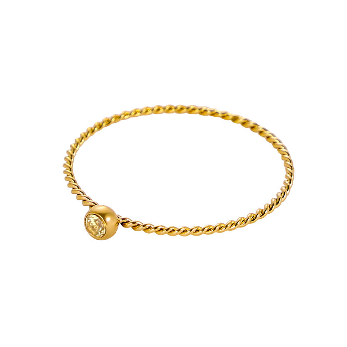 Wholesale Twisted ring with zircon ring stainless steel gold-plated birthstone twisted tail ring