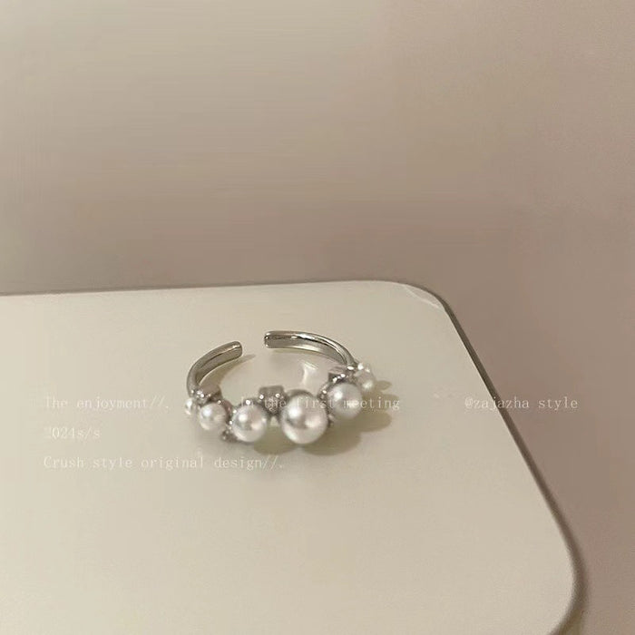 Wholesale Gradient color gravel flower pearl open ring all-match ring