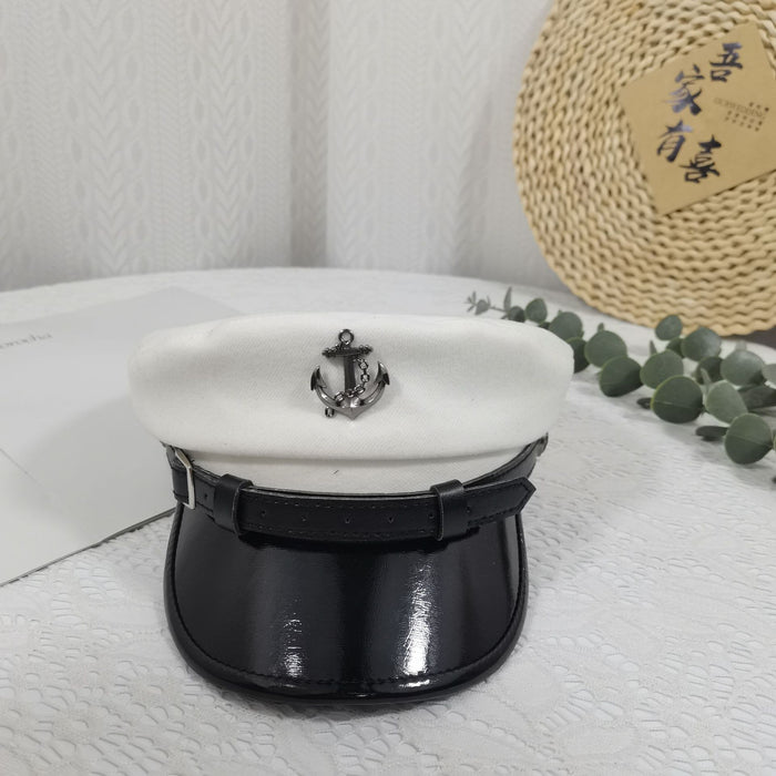 Wholesale New woolen octagonal hat women's belt buckle boat anchor flat top hat shiny leather wide brim versatile navy hat