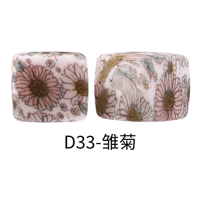 Wholesale Random 100pcs Watermark cube silicone beads jewelry beaded bracelet accessories square printed silicone beads