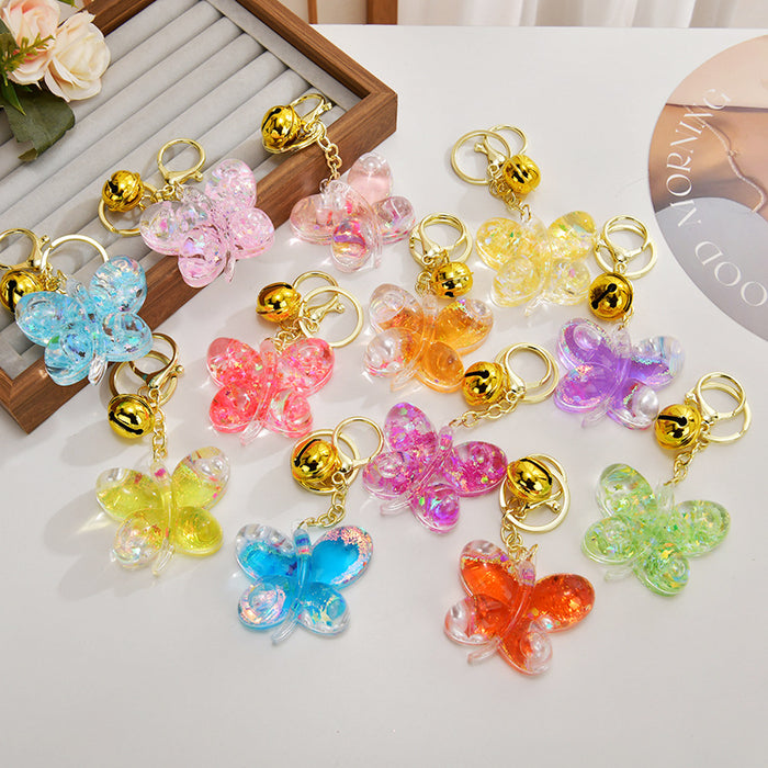 Wholesale Acrylic oil-filled glitter butterfly keychain