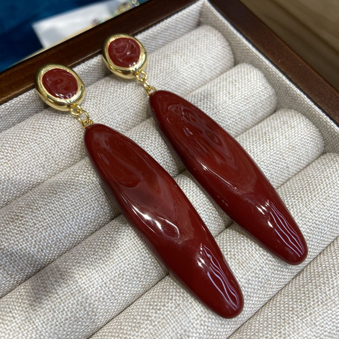 Wholesale wine red slender drop earrings  brass gold-plated earrings  ear jewelry