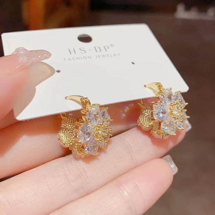 Wholesale Two-piece zircon flower earrings exquisite light luxury high-grade temperament Super fairy all-match Opal ear buckle earrings small