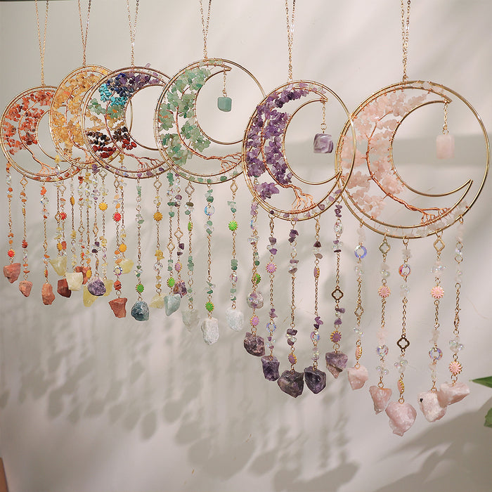 Wholesale Tree of Life Sun Catcher Colorful Crushed Stone Crysta Window Decorative Wind Chime