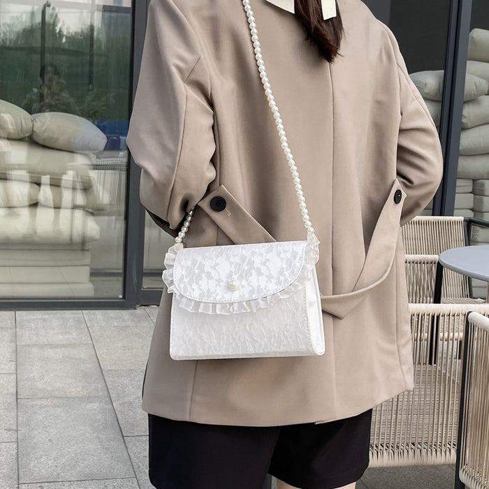 Wholesale Vintage niche bag, pearl crossbody bag, lace shoulder bag, small bag