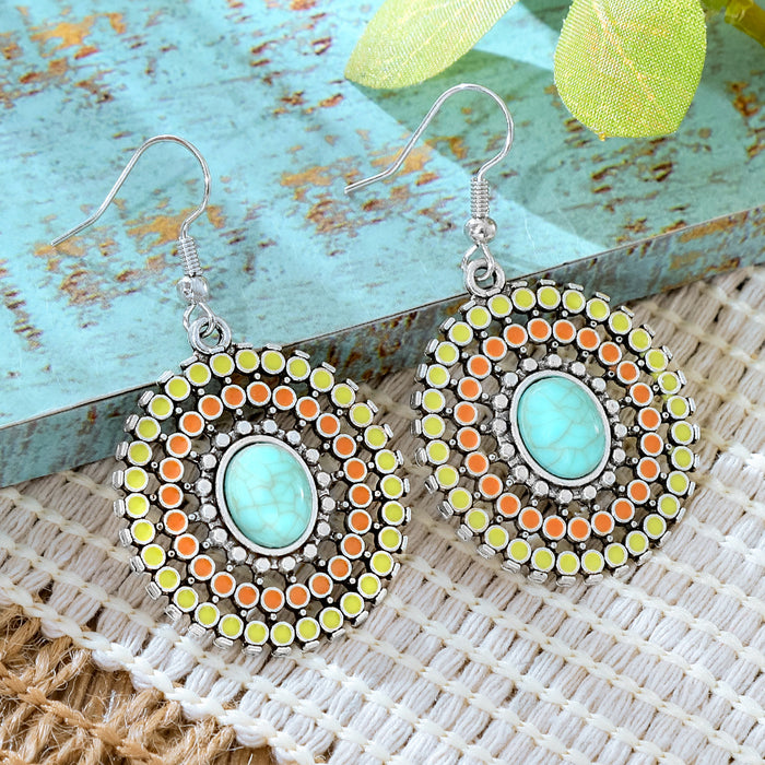 Wholesale 2pcs Vintage Ethnic Style Turquoise Earrings Bohemian Jewelry