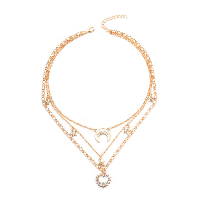 Wholesale Alloy New Product Jewelry Fashion Personality Love Moon Crystal Necklace Street Photography Multi layer Necklace