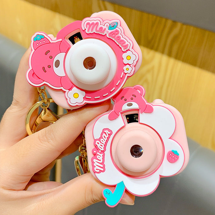 Wholesale Cute Cartoon Strawberry Bear Projection Camera PVC Keychain JDC-KC-ZhongC012