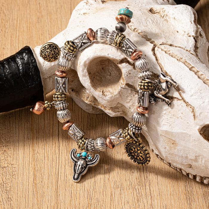 Wholesale  Retro Western-style Imitation Pearl Turquoise Decorative Beaded Bracelet