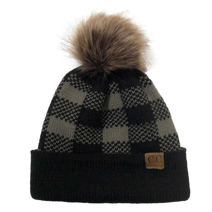 Wholesale Beanie Christmas Plaid Detachable Fur Ball Curled Knitted Hat JDC-FH-YiXun008