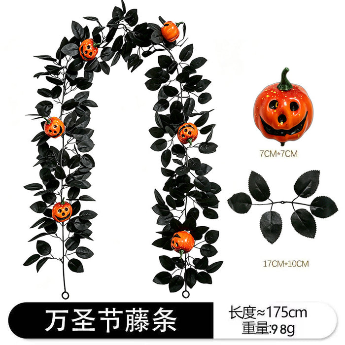 Wholesale  Decor Artificial Pumpkin Vine With Black Roses And Maple Leaves Chic Fabric Garland For Party Outdoor Resale