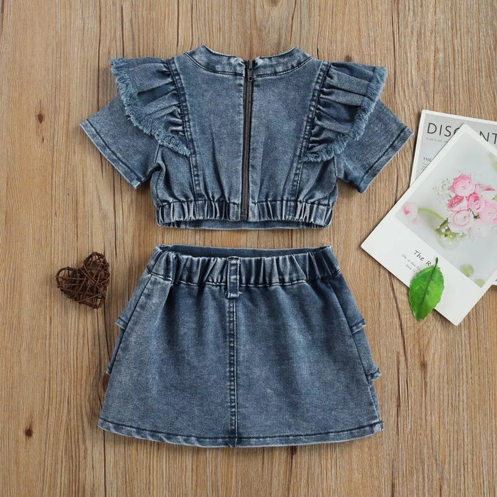 Wholesale Cotton Children's Denim Skirt Two-piece Set JDC-BC-JiaLJ002