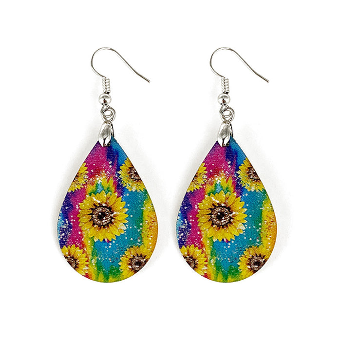Wholesale Summer Waves Wooden Earrings Imitation Marble Printing Bohemian Lightweight Earrings