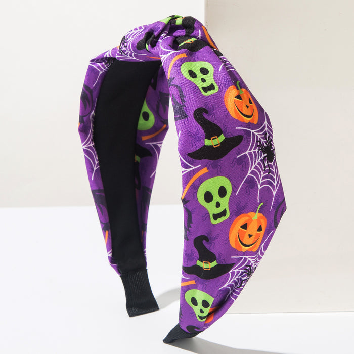 Wholesale  Cloth Hair Headband With Pumpkin Skull Print Party Hair Accessory For Festival Stylish Gift Boutique Resale