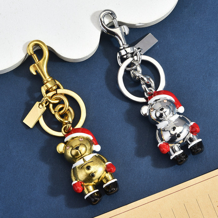 Wholesale Metal Bear Bag Charm With Christmas Hat 3D Cartoon Animal Keychain Pendant Holiday Gift And Decorative Accessory