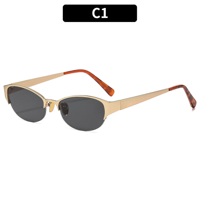Wholesale Metal Gold Frame Oval Sunglasses with UV400 - Trendy Punk Style Unisex Sun Protection
