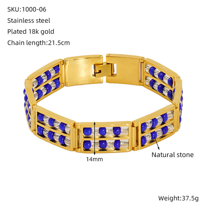Wholesale Fashionable stainless steel double row bead bracelet, versatile and non fading natural stone bracelet