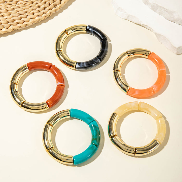 Wholesale Personalized acrylic curved tube bracelet curved bamboo tube halo retro marble bracelet