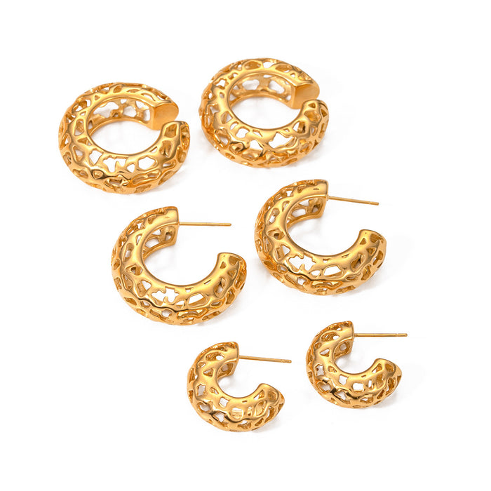 Wholesale 18k Gold Stainless Steel Hollow C-shaped Ear Clip Earrings JDC-ES-JD341