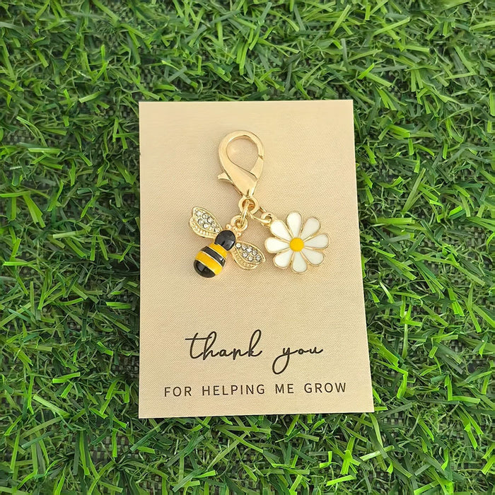 Wholesale Cute keychain with diamonds, thank you card decoration, metal pendant buckle in English