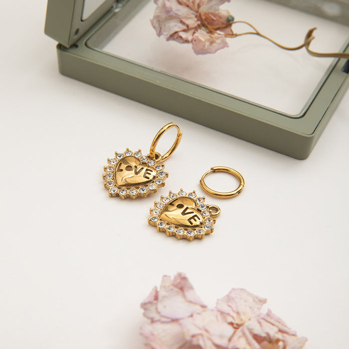 Wholesale Stainless Steel White Diamond Heart Earrings