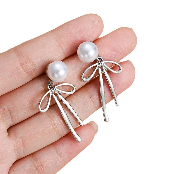 Wholesale Pearl earrings, light luxury, simple bow design, niche design, high-end accessories wholesale