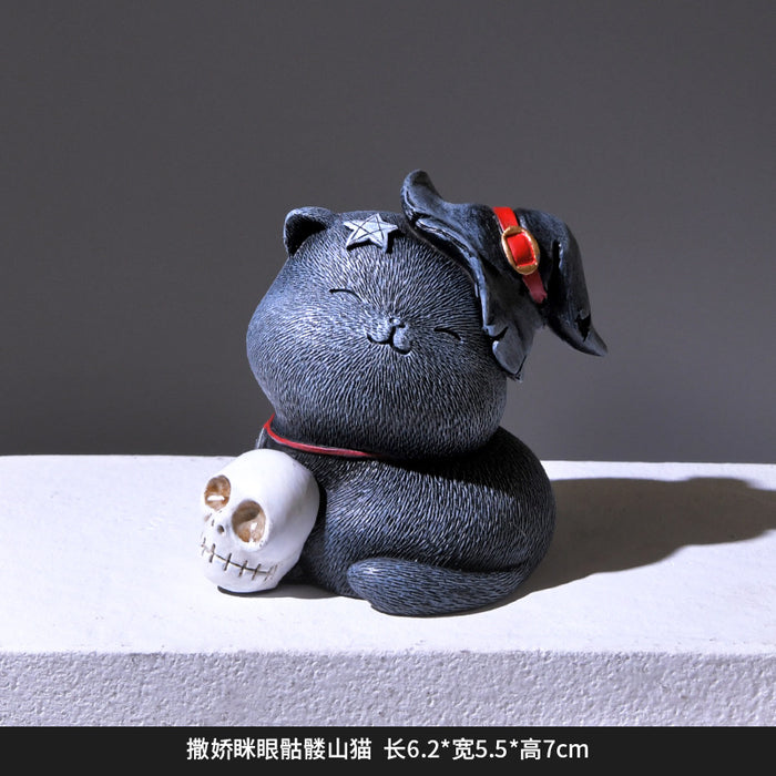 Wholesale Cute Cartoon Skull Cat Resin Sculpture Home Office Desktop