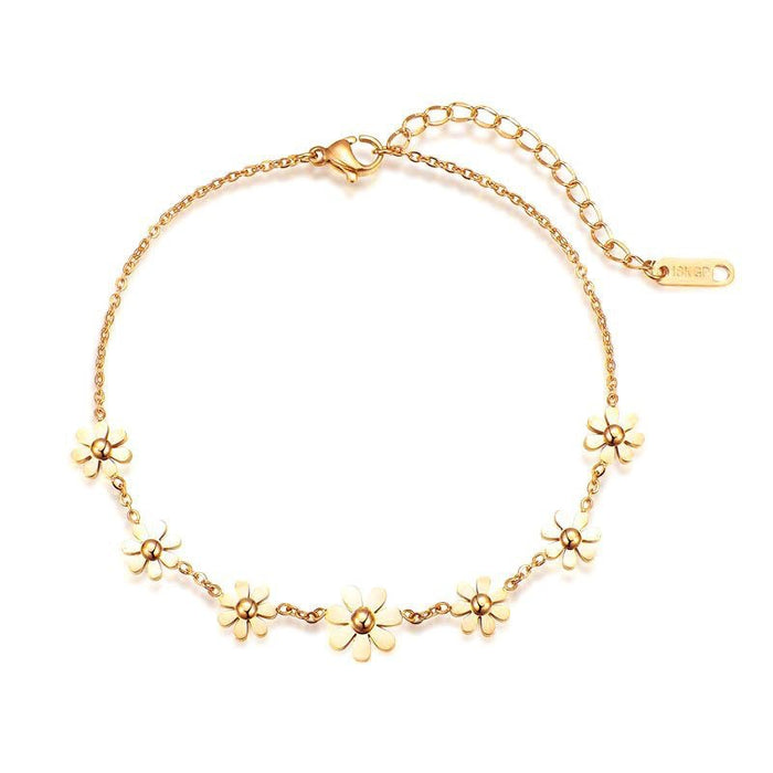 Wholesale Gold chrysanthemum adjustable anklet titanium steel seven-flower anklet