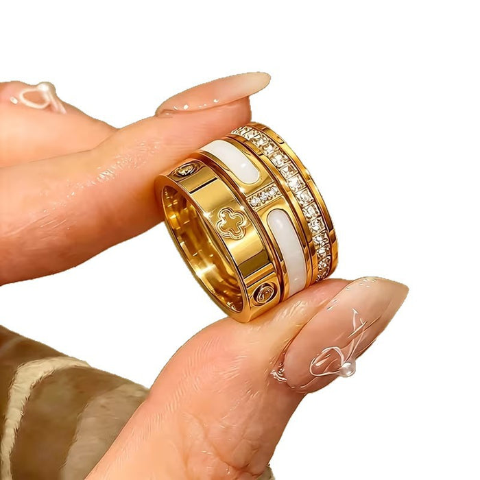 Wholesale Four Leaf Clover Design 3-Piece Ring Set 18K Gold Plated Stainless Steel Accessory