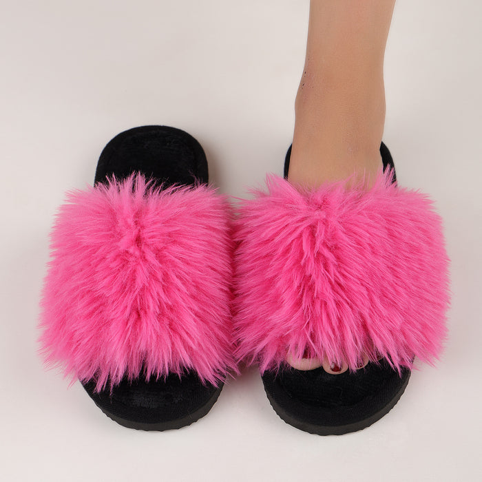 Wholesale Cotton slippers winter long fur slippers ladies indoor fur slippers spring and autumn new style furry winter