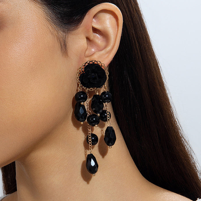 Wholesale Elegant Handmade Beaded Flower Tassel Earrings Fashion Accessory MOQ≥2
