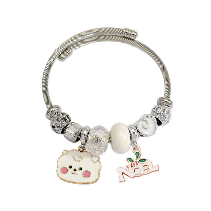 Wholesale Stainless Steel Electroplated Christmas Reindeer Bell Charm Bracelet MOQ≥2