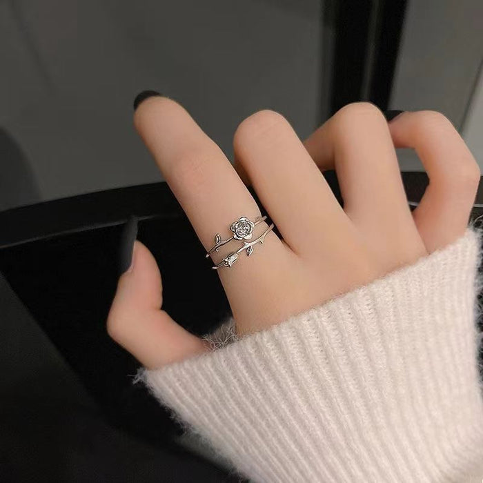 Wholesale Rose ring, niche design, personalized fashion, versatile, index finger opening ring