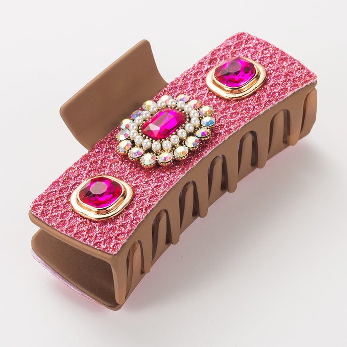 Wholesale Retro Diamond-encrusted Pearl Turquoise Grab Clip Back Head Tie Hair Square Clip Light Luxury Fashion Elegant Hair Clip