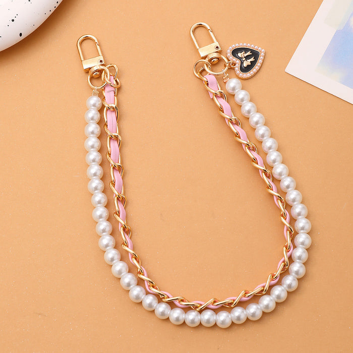 Wholesale Pearl Handheld Chain DIY Mobile Phone Case Accessories Metal Chain Keychains JDC-KC-GL003