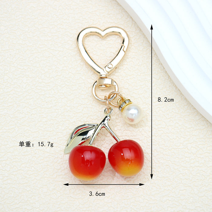 Wholesale Cute Fruit-Shaped Cherry Keychain Zinc Alloy Bag CharmTrendy Gift for Women MOQ≥2