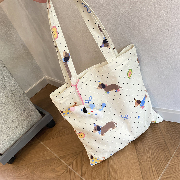 Wholesale Dachshund Dog Printed Canvas Bag Female Student Large Capacity Class Classes Bag Shopping Belt Tote Bag